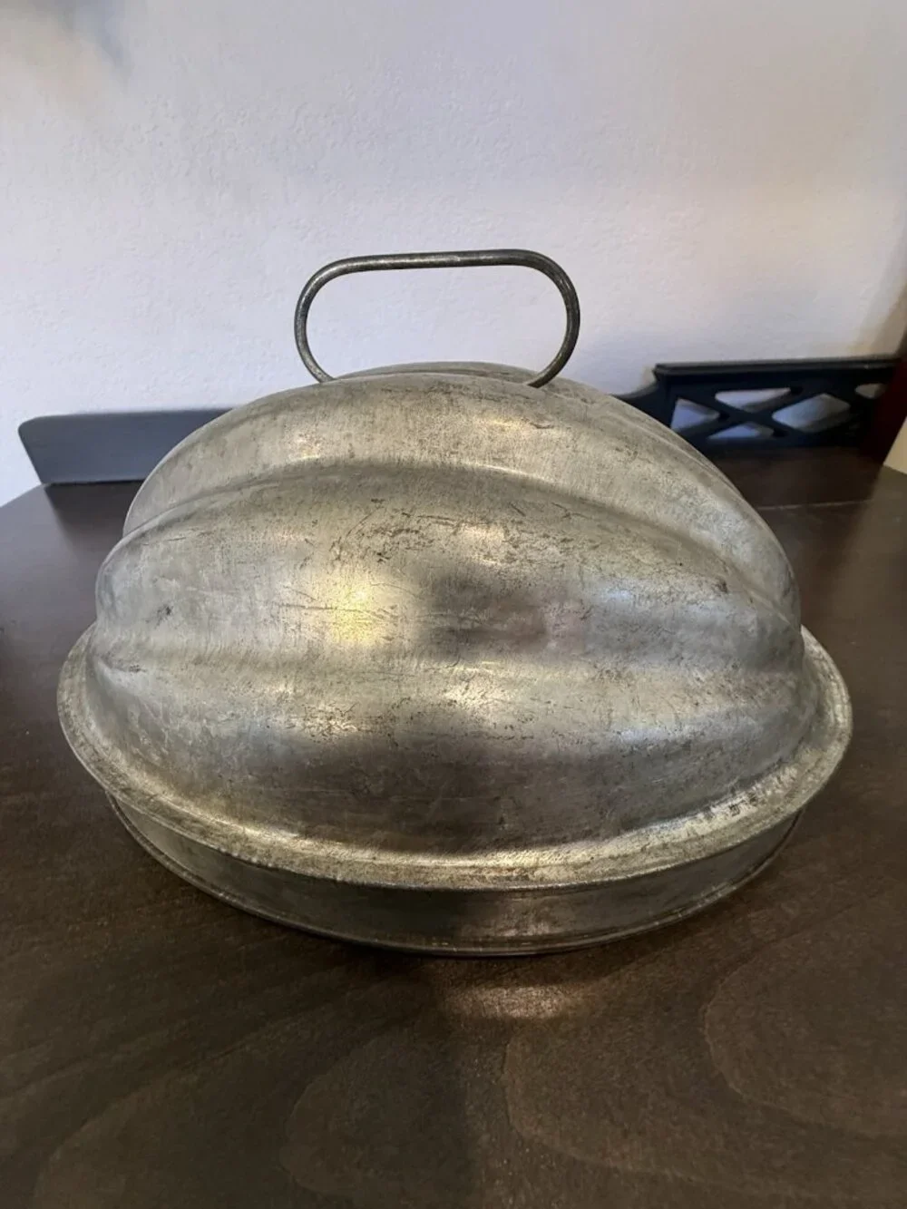 Vintage Antique England Tin Steamed Plum Pudding Mold 2 Piece Ribbed Melon Shape